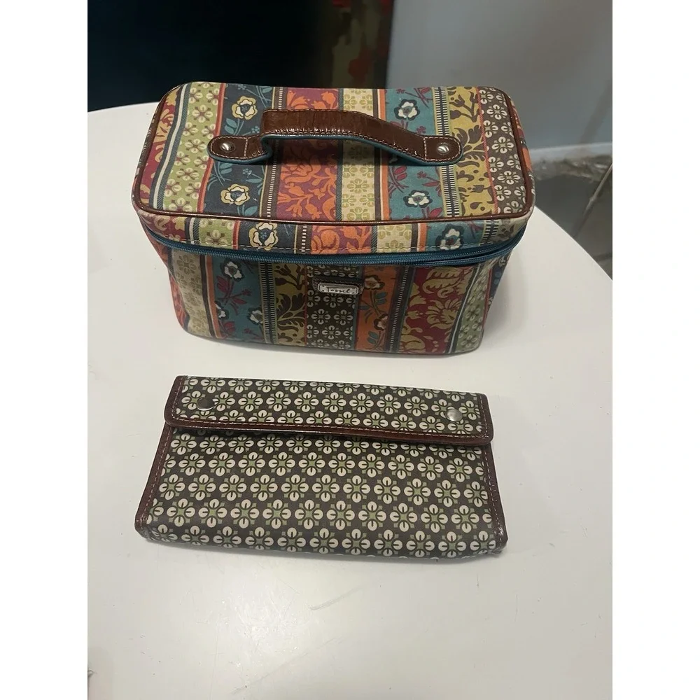 Fossil Floral Motif Makeup/Travel Bag Zip Multi-Compartment With Handle. Vintage